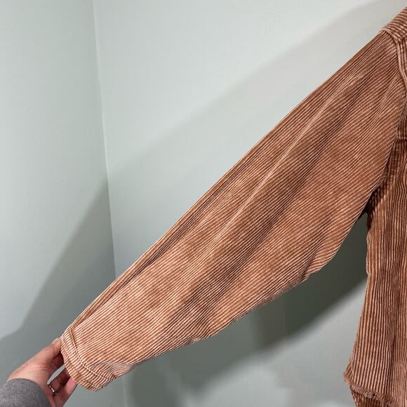 POL Women's Light Brown Raw Hem Corduroy Button Up Shacket Size S - Picture 7 of 9